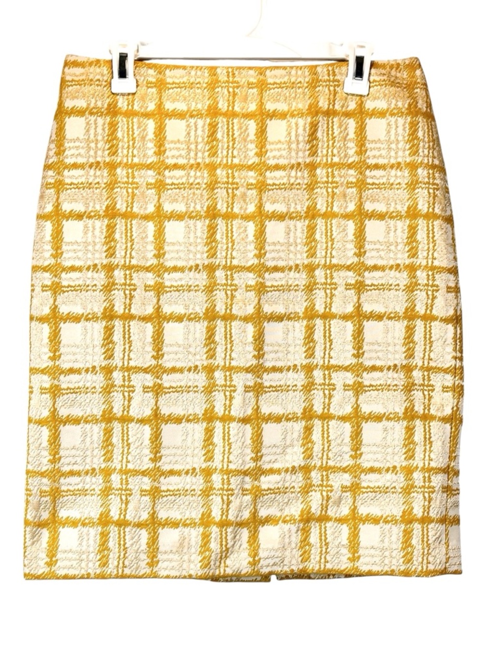 Talbots Yellow Plaid Jacquard Pencil Skirt Sz 8